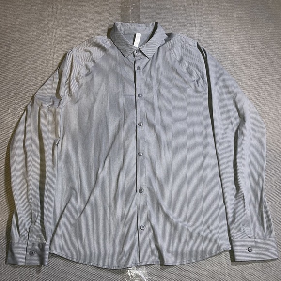 Lululemon Shirt Mens Large Commisson Button Down Long Sleeve Logo Gray Striped - Picture 1 of 7